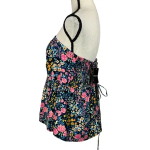 Torrid SZ 0 (Large) Challis Lace-Up Back Corset Top Floral Strapless Smocked New thumbnail 7