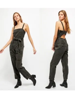 Free People Go West Utility Jumpsuit in Black thumbnail 2
