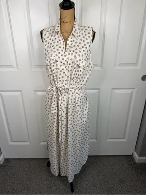 Ann Taylor XL Linen Blend Polka Dot Belted Sleeveless Midi Shirt Dress thumbnail 2