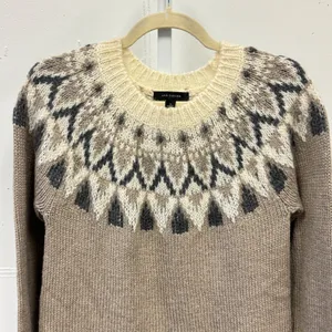 Ann Taylor Fair Isle Wool Mohair Blend Sweater Camel Grey White Small‎ thumbnail 3