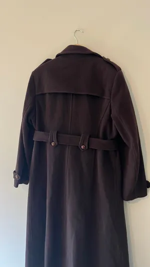 Vintage Oleg Cassini Dark Brown Wool Trench Coat Belted Double Breasted L 12 Y2 thumbnail 5