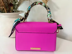 ALDO Hot Pink Satchel Handbag Scarf Handle Gold Hardware Statement Y2K thumbnail 2