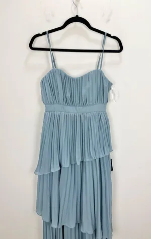 Lulus Jehona Dusty Blue Pleated Tiered Maxi Dress Long Formal A Line Small NWT thumbnail 6