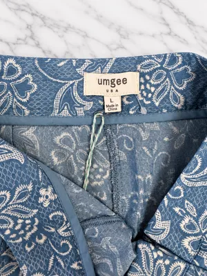 Umgee High Waisted Wide Leg Blue & White Paisley pants thumbnail 4
