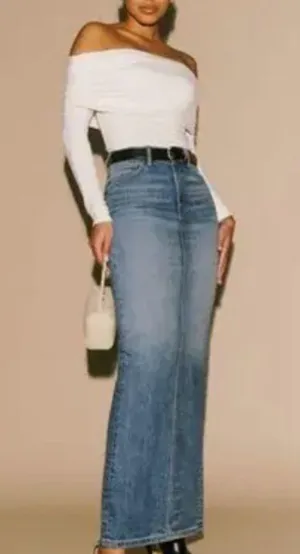 NWT Reformation Daria Ultra High Rise Denim Maxi Skirt in Merritt thumbnail 2