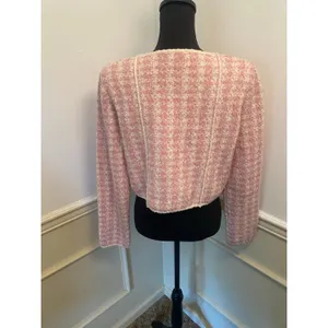 & Other Stories Pink and White Tweed Knit Cropped Cardigan Jacket Button Front thumbnail 4