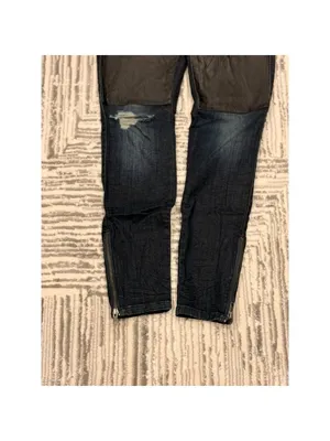 GUESS women's 27" waist blue denim skinny jeans with black leather ankle zippers thumbnail 5