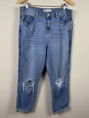 Levi's Signature Heritage Boyfriend Jeans Blue Denim Cuff 14 W32 Distress thumbnail 1