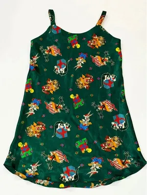 Vintage 1997 Looney Tunes Christmas Satin Nightgown Chemise S thumbnail 2