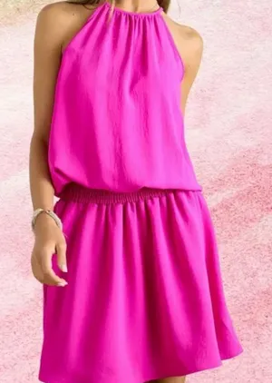 ✨NWT‎ ADORA Halter Neck Smocking Waist Dress Pink thumbnail 1