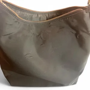 Ralph Lauren Black Nylon Shoulder Bag Leather Strap Gold Hardware Zip Hobo thumbnail 5