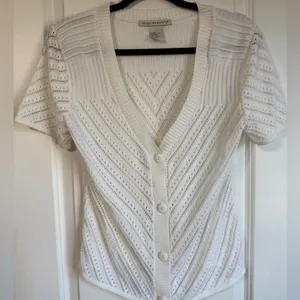 Requirements‎ vtg y2k Ivory Knit Button-Up Cardigan short sleeve womens small thumbnail 1