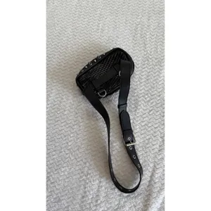 Black Woven Faux Leather Belt Bag Silver Studded Grommet Fanny Pack Waist Bag thumbnail 3
