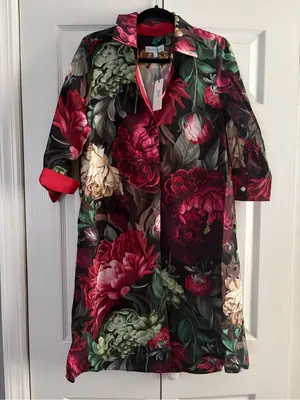 Perlavera Floral Dress with Red Trim thumbnail 1