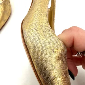 Manolo Blahnik Gold Carolyne Kitten Heel Slingback Pumps Heels Size 36.5 / 6.5 thumbnail 4