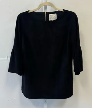 NWT Sail to Sable Faux Suede Brushed Bell Sleeve Minimalist Blouse Too Blk Large thumbnail 1