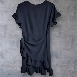 Women’s Ruffled Wrap Little Black Dress, Size M thumbnail 4