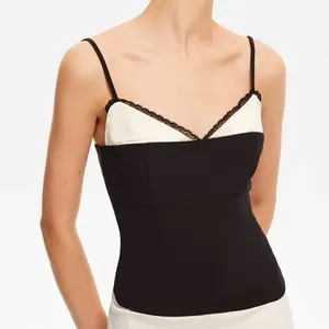 Commense Contrast Binding Lace Trim Cami Top size Small Black thumbnail 1