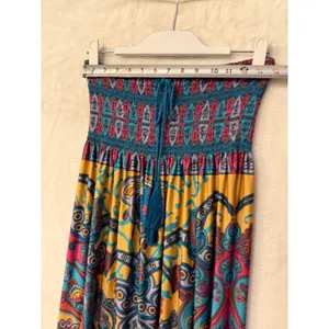 Flying Tomato Paisley Maxi Dress Womens Large Blue Yellow Smocked Strapless Boho thumbnail 3