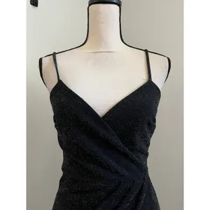 Black Glitter Cocktail Dress sz Small Party LBD Wedding Guest Glam Sparkly‎ Chic thumbnail 3