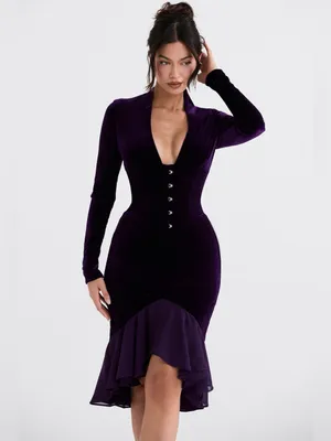 House of CB Dahna Dark Purple Velvet Corset Dress S thumbnail 10