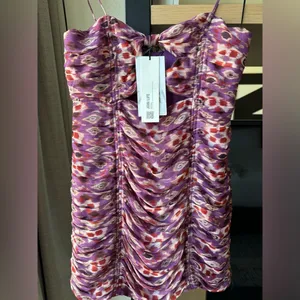 NWT Zara purple printed mini dress with ruching small summer thumbnail 5