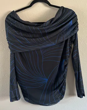 Worthington Abstract Print Off-the-Shoulder Mesh Blouse  thumbnail 3