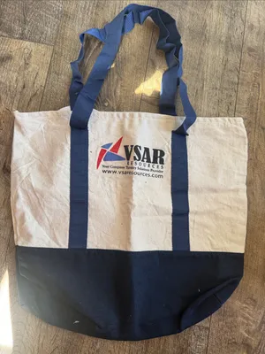 Canvas Tote Bag in Natural and Navy Blue thumbnail 1