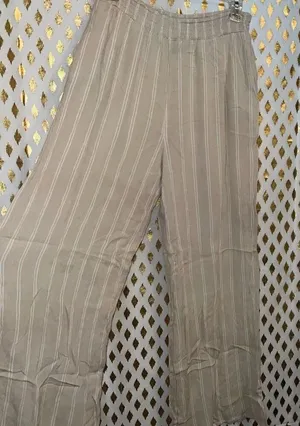 Boho chic beach pants nude flowy coverup linen style pool wide leg size L thumbnail 1