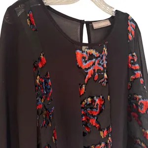 Addie Black Velvet Floral Burnout Sheer Boho Blouse‎ Women's Large Black Dainty thumbnail 2