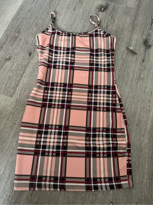SHEIN Pink Plaid Cami Bodycon Mini Dress Size Small thumbnail 1