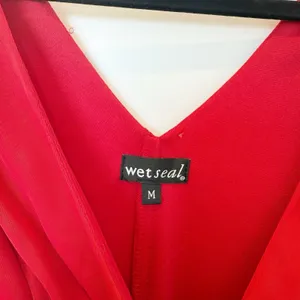Vintage Wet Seal Y2K Babydoll Midi Dress‎ Medium Red Asymmetric Hem Fairy Vamp thumbnail 5