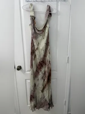 NWT- ZARA Satin Tie-Dye Maxi Slip Dress Off Shoulder Purple Cream Sz XL thumbnail 7