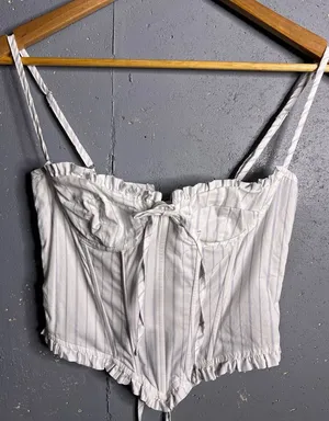 EDIKTED Pinstriped Ruffle Corset Top in size XS. thumbnail 1