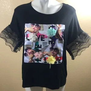 Black bold Love beaded detail short sleeve top thumbnail 1