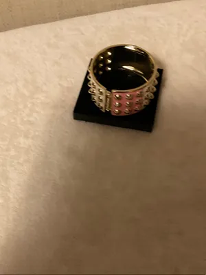 Pink Enamel Wide Bangle Bracelet with Silver Studs thumbnail 4