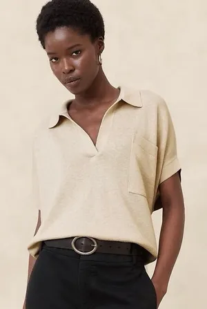 Banana Republic Oversized Johnny-Collar Sweater XL/XXL Cotton Linen Blend thumbnail 1