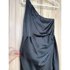 Lulus Signature Elegance Black Satin One-Shoulder Maxi Dress Banquet Large thumbnail 4