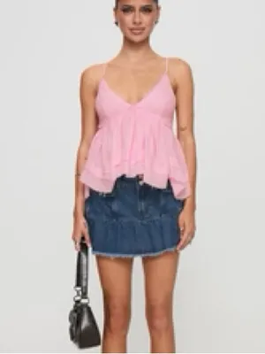 Princess Polly Pink Tank Top Size 4 Small Ruffle Gauze Flowy V Neck Coquette thumbnail 6