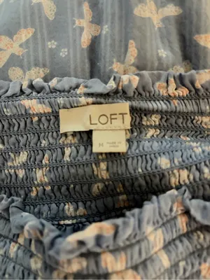LOFT Blue Floral Smocked Waist Skirt thumbnail 3