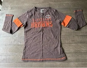 NFL Women's Brown Orange "Cleveland Browns Football" Long Sleeve Tee Size Medium thumbnail 1
