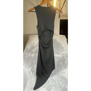 Bershka Black Asymmetric Dress Small Midi Elegant Cut Out Whimsy‎ Goth Sexy thumbnail 3