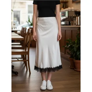 NWT White Satin Slip Maxi Skirt Black Lace Hem Y2K 90s‎ Indie Sleaze S A New Day thumbnail 10