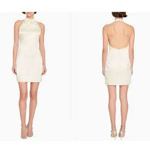 Amanda Uprichard Kyoto Dress in Ivory Medium Womens Satin Halter Cocktail thumbnail 9