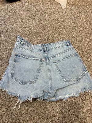 Zara Light Blue Washed Distressed Denim Shorts thumbnail 5