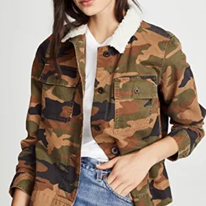 NWT Madewell Northward Camo Army Shirt Jacket Shearling Collar Cotton thumbnail 6