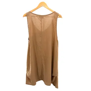 Yea 100% Linen Asymmetric Button Tunic Top Tan Brown Lagenlook Tank Vest L XL‎ thumbnail 6