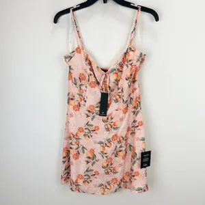 Lulus Diora Pink Orange Print Sleeveless Mini Dress Rayon Vacation Large NWT thumbnail 6