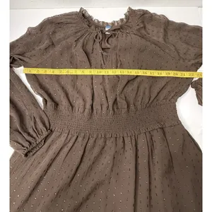 Old Navy Brown Metallic Dot Mini Dress XL Smocked Waist Chiffon Fit Flare 812952 thumbnail 5