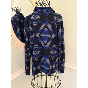 Chaps Women’s Sweatshirt Southwestern Diamond Shawl Neck Blue‎ Black L thumbnail 5